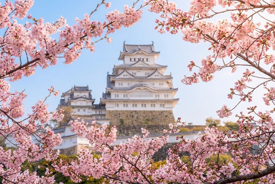 Il castello di Himeji tra i fiori di ciliegio